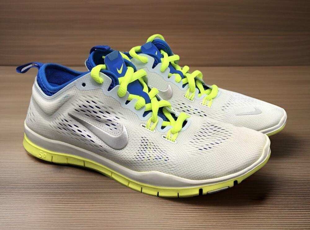 Nike Free Trainer Fit Running Shoes White Neon Womens Size 6 Fast Ship